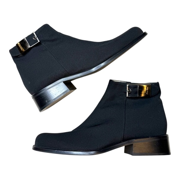 MIU MIU Ankle Bootie Boot Black Buckle Block Heel Fabric Upper Deadstock 8.5 - Picture 1 of 12